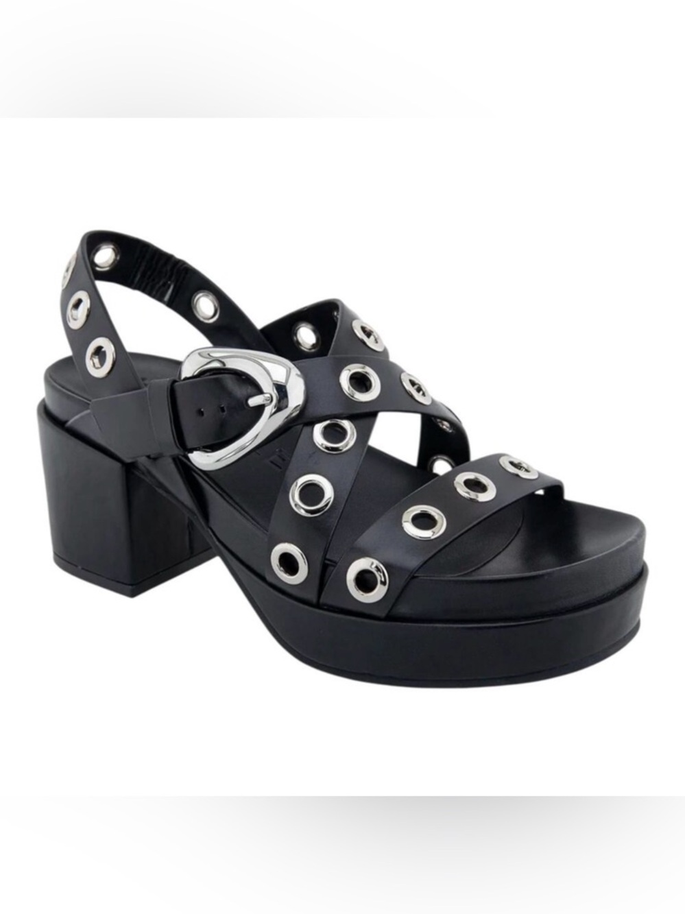AEROSOLES Black Grommet Platform Sandal with Buckle